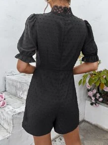 SHEIN Privé Mono de lunares con encaje de manga farol - Negro - Ver 2