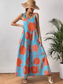 SHEIN VCAY Floral Print Wide Leg Jumpsuit Without Belt - Multicolor - View 1