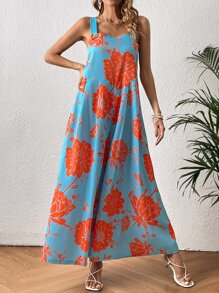 SHEIN VCAY Floral Print Wide Leg Jumpsuit Without Belt - Multicolor - View 5