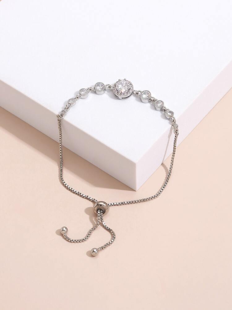 1pc Cubic Zirconia Decor Bracelet, Stainless Steel Jewelry - Silver - View 2