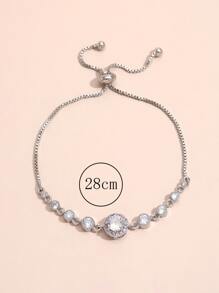 1pc Cubic Zirconia Decor Bracelet, Stainless Steel Jewelry - Silver - View 3