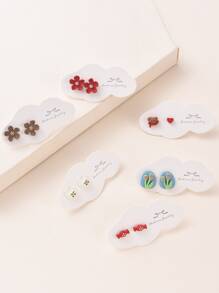12pcs Flower & Heart Design Stud Earrings - Multicolor - View 2