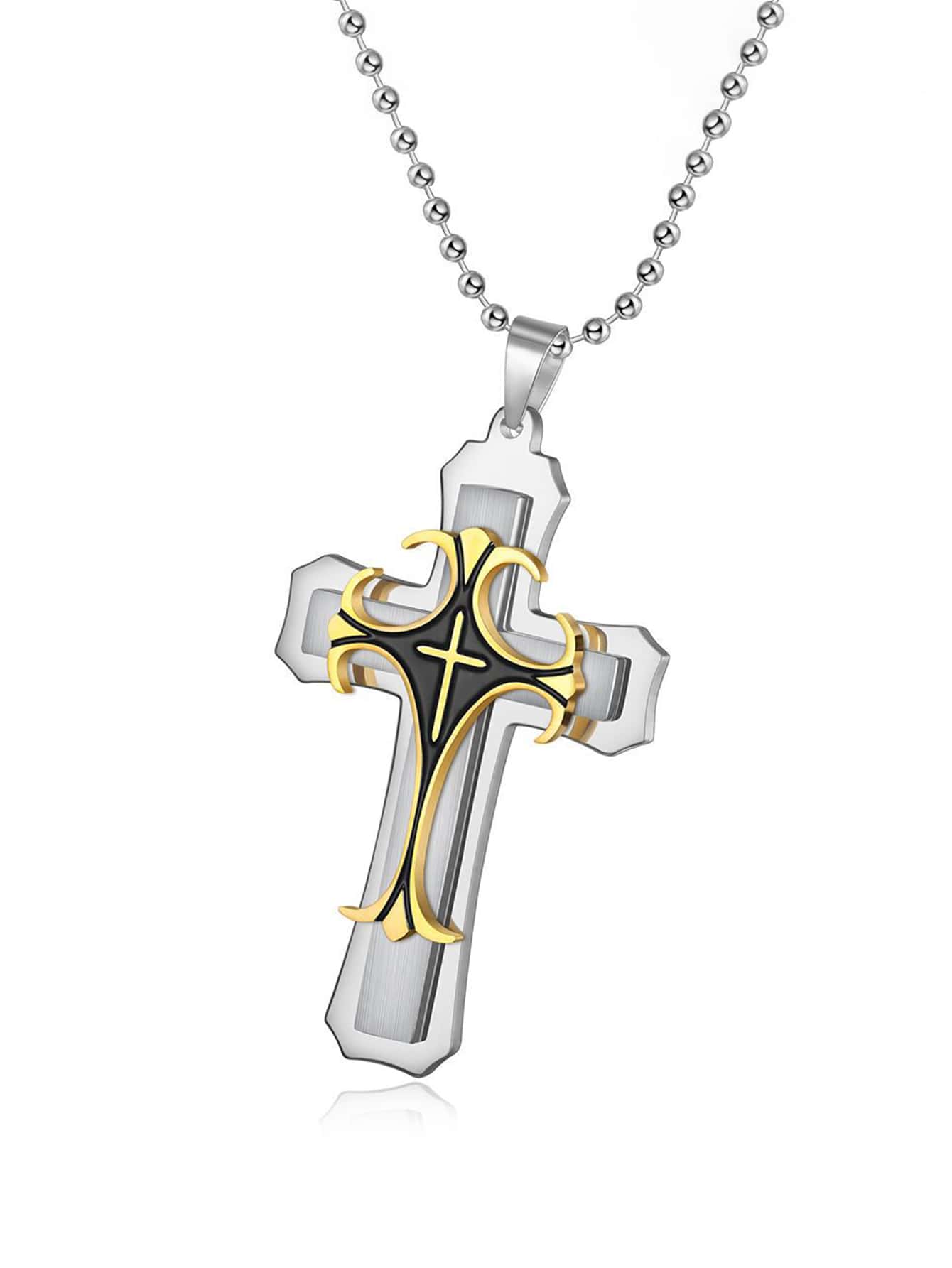 Men Cross Charm Necklace - Silver - View 1