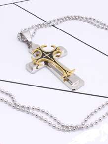 Men Cross Charm Necklace - Silver - View 2
