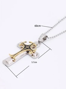 Men Cross Charm Necklace - Silver - View 3