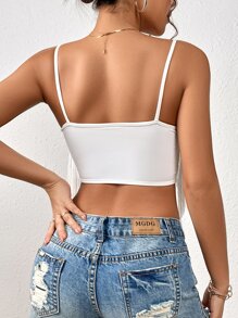 SHEIN Unity Solid Fringe Trim Cami Top - White - View 2