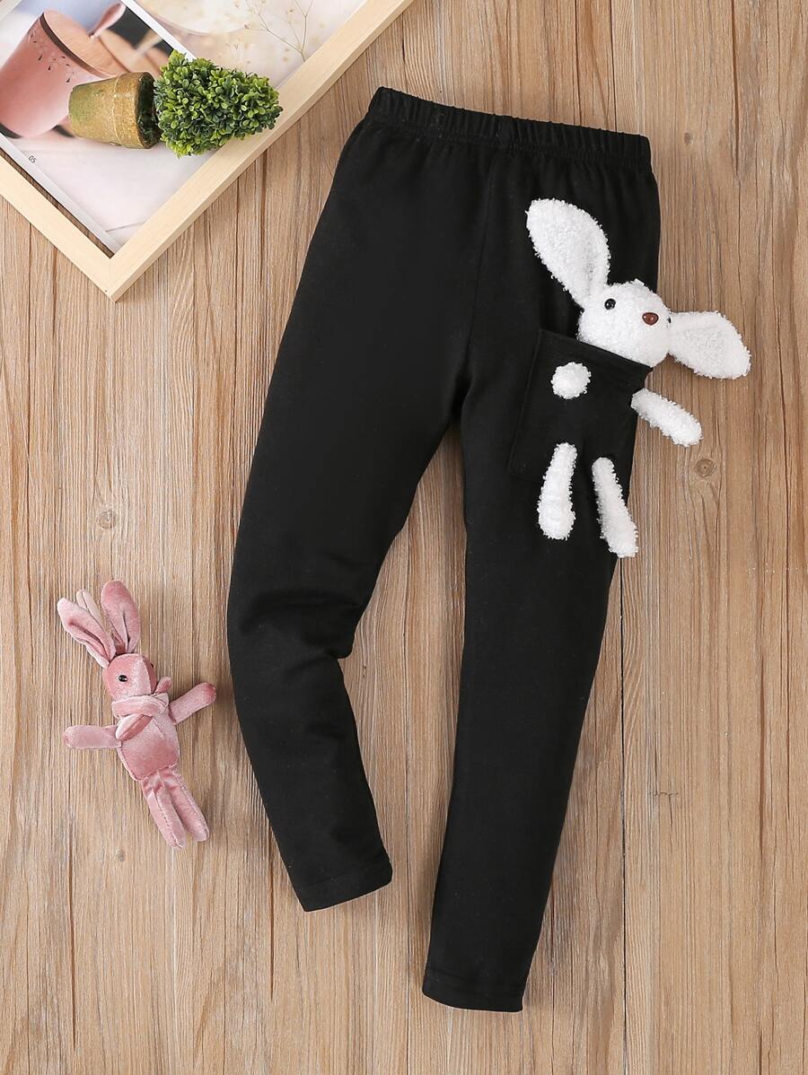 Niñas Leggings con parche de conejo - Negro - Ver 1