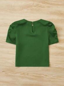 SHEIN Chicas Blusa de manga farol con encaje - Verde - Ver 2