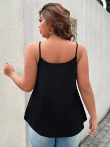 SHEIN LUNE Plus 拼色不对称下摆吊带背心图案 T 恤女式上衣 - 彩色 - 查看 2