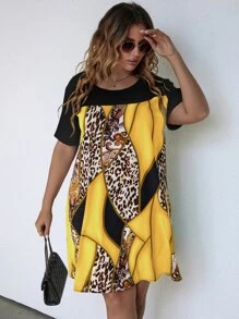 SHEIN LUNE Đầm Plus Size Khối Màu In hoa Báo Giải trí - Màu vàng - Xem 1