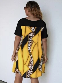 SHEIN LUNE Đầm Plus Size Khối Màu In hoa Báo Giải trí - Màu vàng - Xem 2