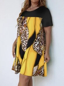 SHEIN LUNE Đầm Plus Size Khối Màu In hoa Báo Giải trí - Màu vàng - Xem 4