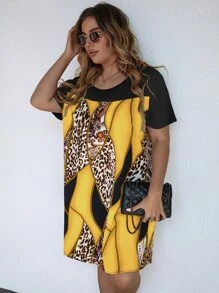 SHEIN LUNE Đầm Plus Size Khối Màu In hoa Báo Giải trí - Màu vàng - Xem 7
