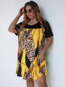 SHEIN LUNE Đầm Plus Size Khối Màu In hoa Báo Giải trí - Màu vàng - Xem 8