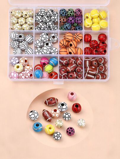 1盒12風格運動主題亞克力珠子混合形狀混色球形DIY珠子