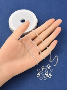 1set DIY Chains Bracelet Necklace Making Kit Including Iron Curb Chains & Jump Rings Alloy Clasps Lobster Clasp DIY Jewelry Accessory - Silver - View 2