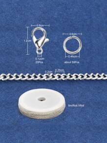 1set DIY Chains Bracelet Necklace Making Kit Including Iron Curb Chains & Jump Rings Alloy Clasps Lobster Clasp DIY Jewelry Accessory - Silver - View 6