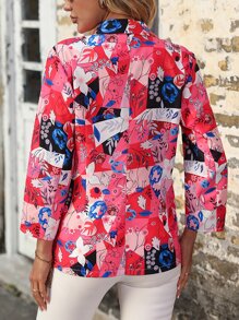 SHEIN Clasi Floral Print Single Button Shawl Collar Blazer - Multicolor - View 2
