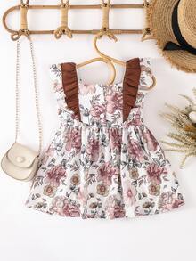 Bebé Vestido con estampado floral ribete con fruncido con lazo delantero - Multicolor - Ver 2