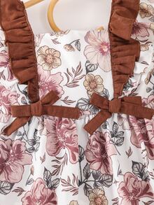 Bebé Vestido con estampado floral ribete con fruncido con lazo delantero - Multicolor - Ver 3
