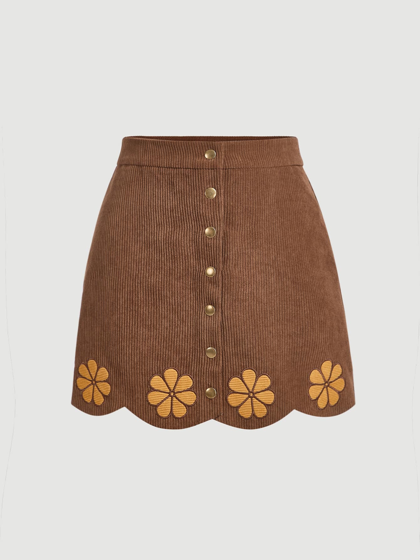 SHEIN MOD Chân váy dây viền sò in hoa phía trước - màu nâu - Xem 1