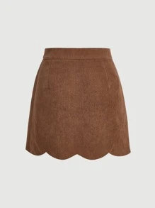 SHEIN MOD Chân váy dây viền sò in hoa phía trước - màu nâu - Xem 2