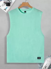 Manfinity Men Letter Patched Detail Tank Top - Mint Blue - View 1