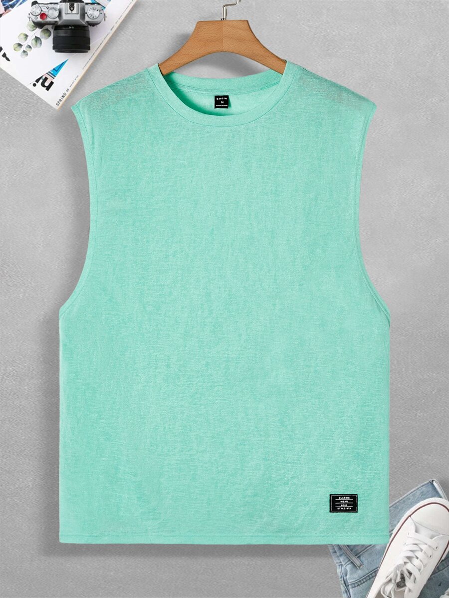 Manfinity Men Letter Patched Detail Tank Top - Mint Blue - View 1