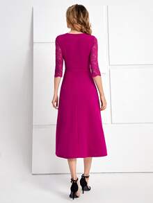 EMERY ROSE Contrast Lace A-line Dress - Red Violet - View 2