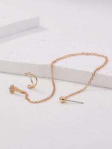 Nooxian 2入組方晶鋯石鏈條設計耳環 - 金黃色 - 查看 5