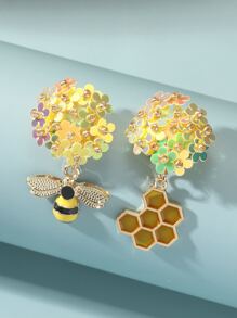 蜜蜂和蜂窩紋理裝飾耳環 - 彩色 - 查看 1