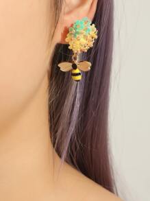 蜜蜂和蜂窩紋理裝飾耳環 - 彩色 - 查看 3