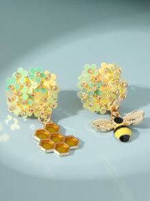 蜜蜂和蜂窩紋理裝飾耳環 - 彩色 - 查看 4