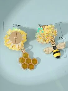 蜜蜂和蜂窩紋理裝飾耳環 - 彩色 - 查看 5