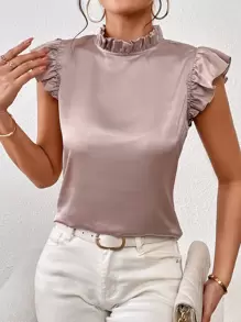 SHEIN Frenchy Bluse mit Stehkragen, Rüschenbesatz