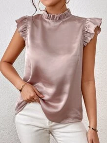 SHEIN Frenchy Bluse mit Stehkragen, Rüschenbesatz