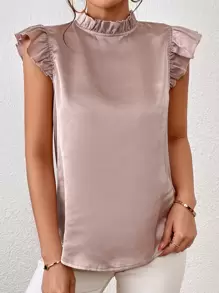 SHEIN Frenchy Bluse mit Stehkragen, Rüschenbesatz