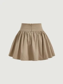SHEIN MOD Lace Up Front Flare Skirt - Khaki - View 2