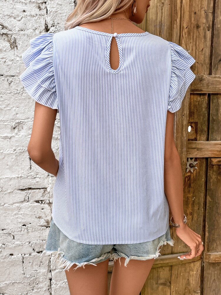 Striped Print Butterfly Sleeve Blouse