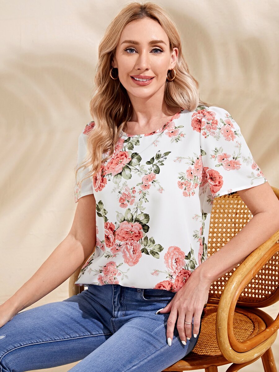 EMERY ROSE Blusa con estampado floral de manga farol - Multicolor - Ver 1