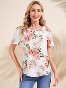 EMERY ROSE Blusa con estampado floral de manga farol - Multicolor - Ver 3