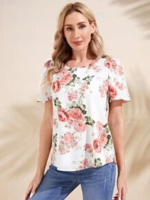 EMERY ROSE Blusa con estampado floral de manga farol - Multicolor - Ver 6