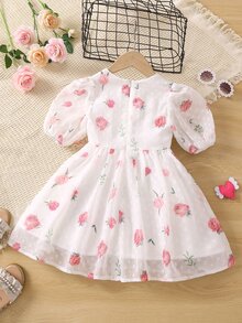 小女童印花泡泡袖洋裝