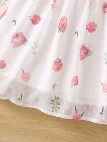 小女童印花泡泡袖洋裝