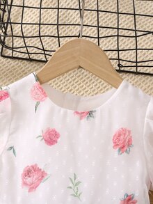 小女童印花泡泡袖洋裝