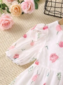 小女童印花泡泡袖洋裝