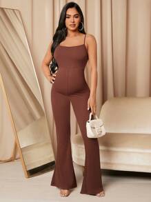SHEIN Maternity Flare Leg Cami Jumpsuit - Brown - View 3