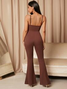 SHEIN Maternity Flare Leg Cami Jumpsuit - Brown - View 4