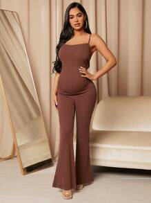 SHEIN Maternity Flare Leg Cami Jumpsuit - Brown - View 5