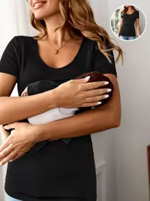 SHEIN Maternity Scoop Neck Solid Nursing Tee